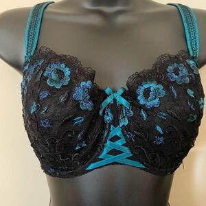 Aubade Black and Teal Floral Lace Bra